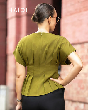 Peplum Top - KB0025 - Olive Green