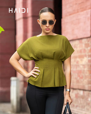 Peplum Top - KB0025 - Olive Green