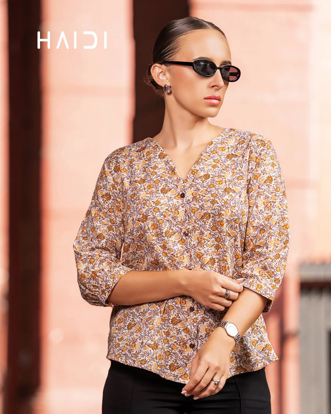 AB1323 - PLUS SIZE BLOUSE - Orange Brown