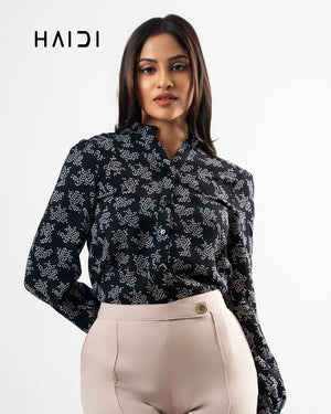 Office wear blouse - KB0010 - Black AOP