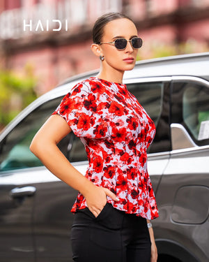 Peplum Top - KB0025 - Red Floral