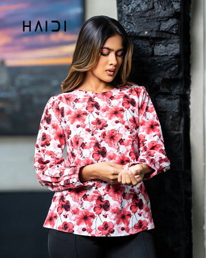 Office Wear Blouse – AB1038 - AOP RED