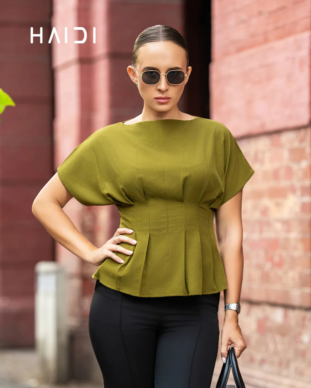Peplum Top - KB0025 - Olive Green