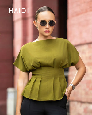 Peplum Top - KB0025 - Olive Green