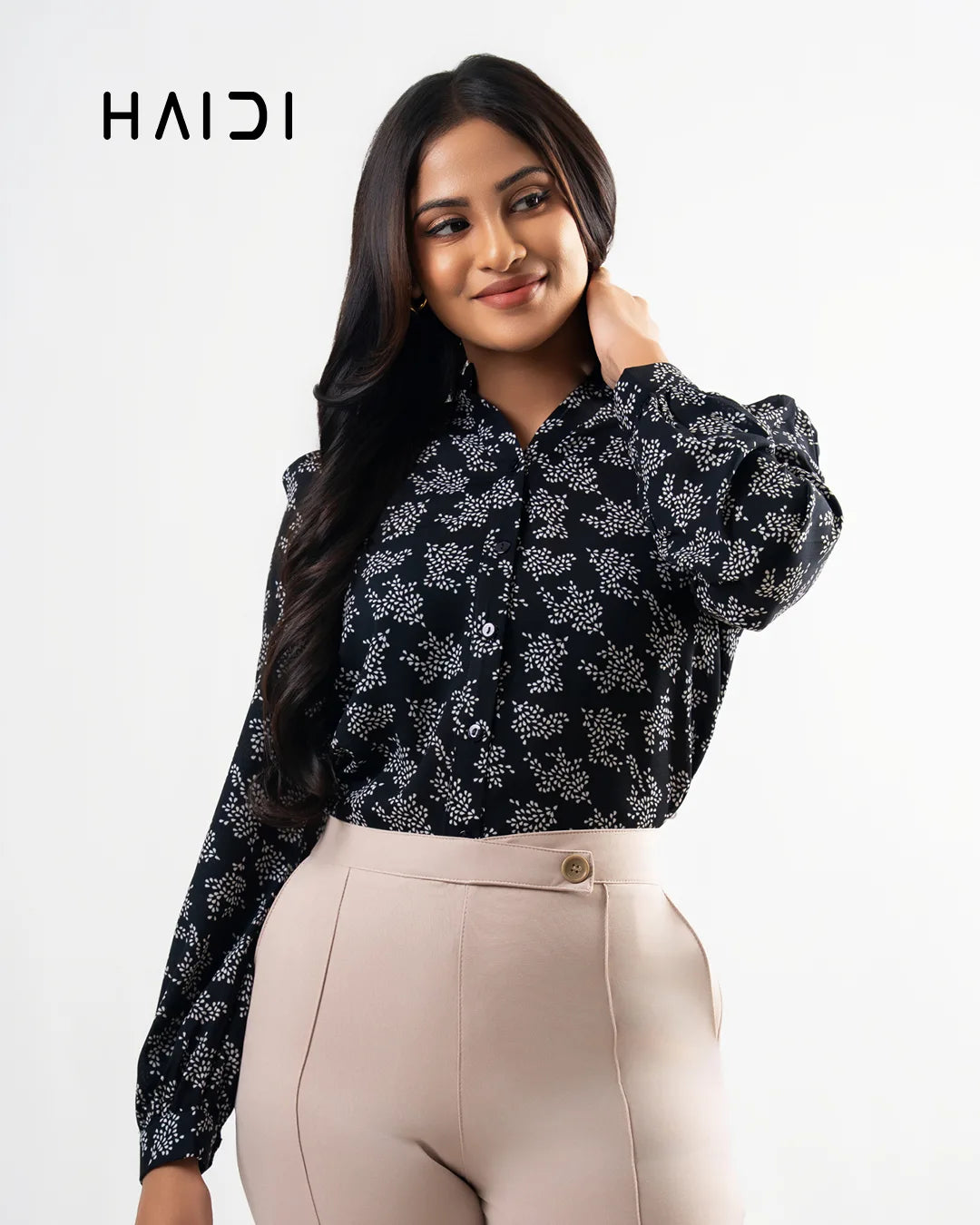 Office wear blouse - KB0010 - Black AOP