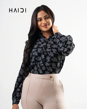 Office wear blouse - KB0010 - Black AOP