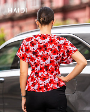Peplum Top - KB0025 - Red Floral