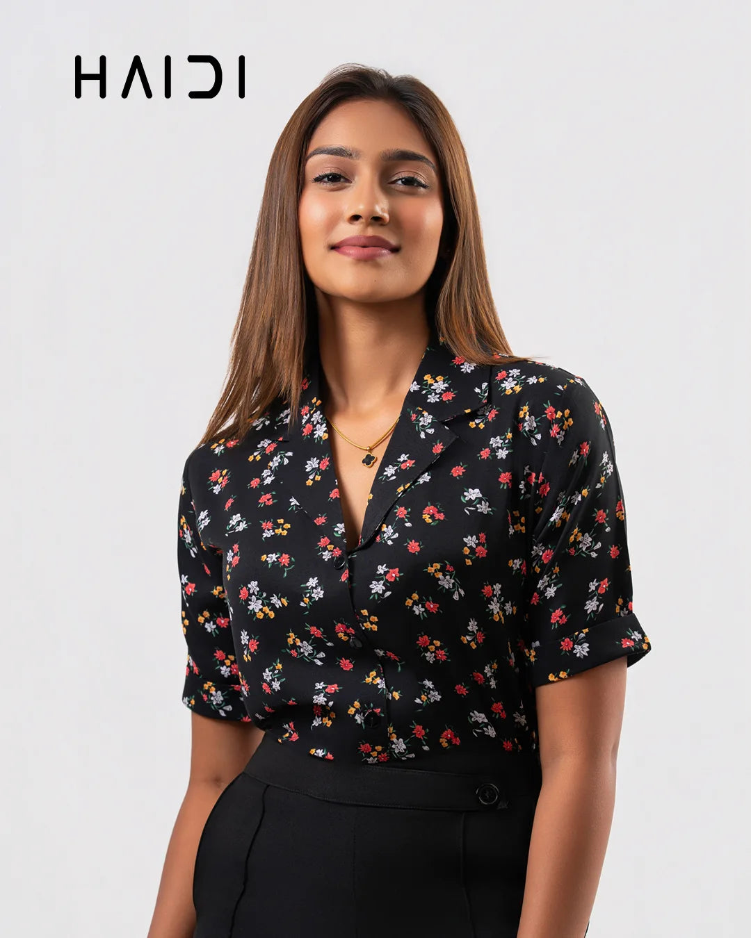 Office Wear Blouse - AB1604- Floral- Black Background