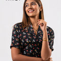 Office Wear Blouse - AB1604- Floral- Black Background