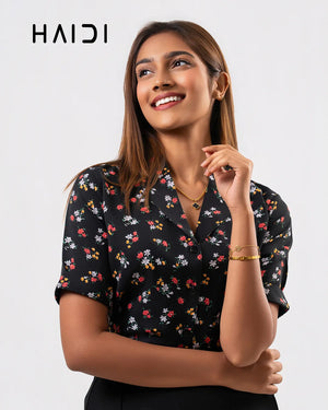 Office Wear Blouse - AB1604- Floral- Black Background