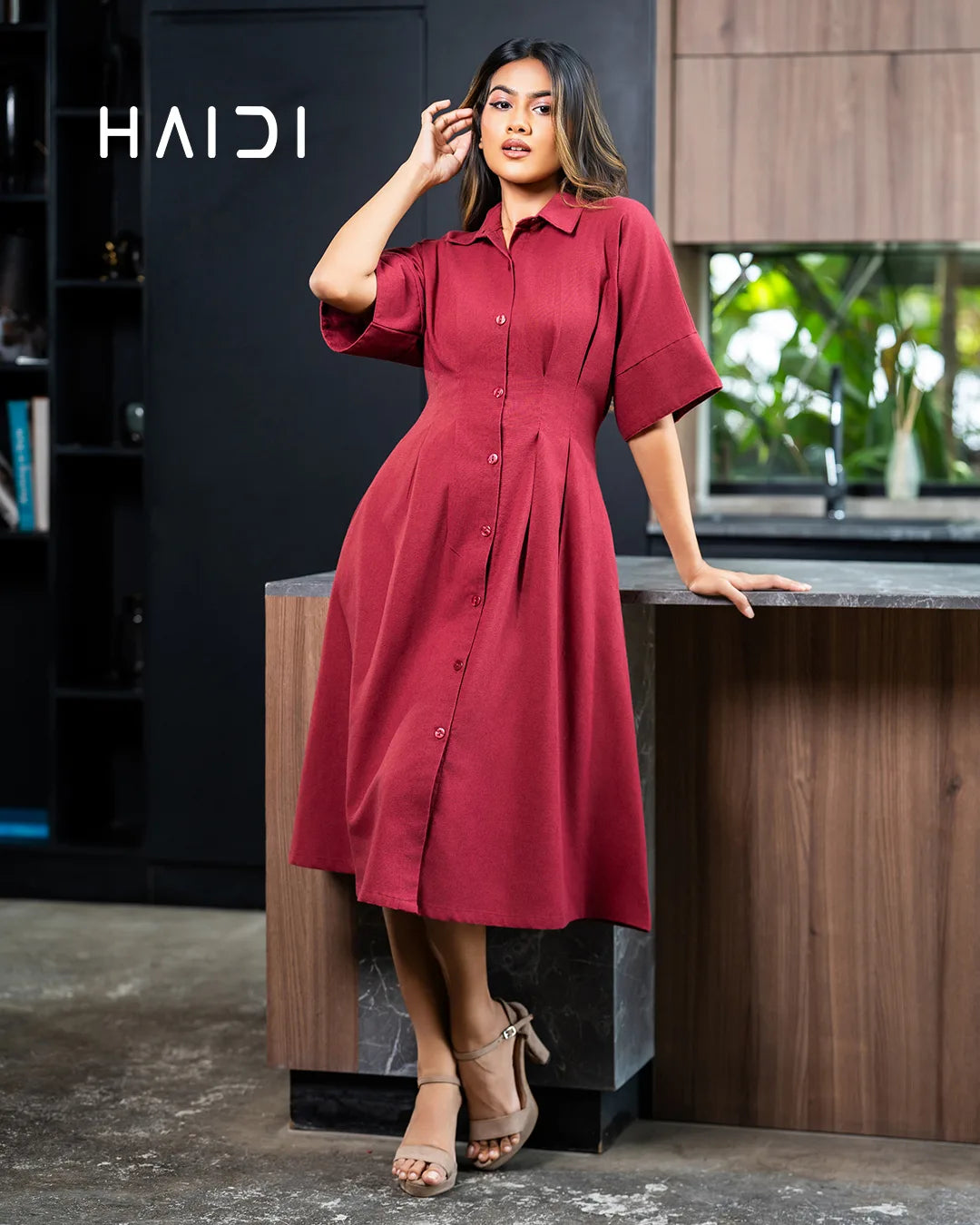 Midi Dress - KB0023 - MAROON