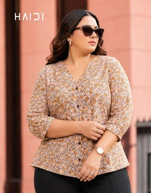 AB1323 - PLUS SIZE BLOUSE - Orange Brown