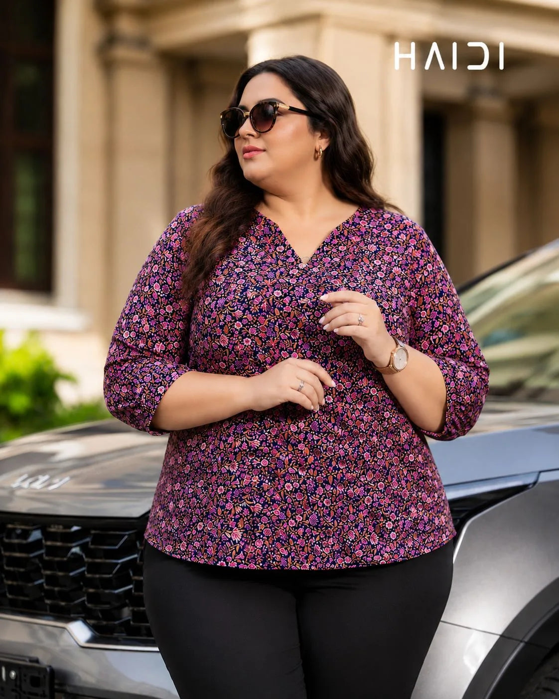 AB1323 - PLUS SIZE BLOUSES - Navy blue purple