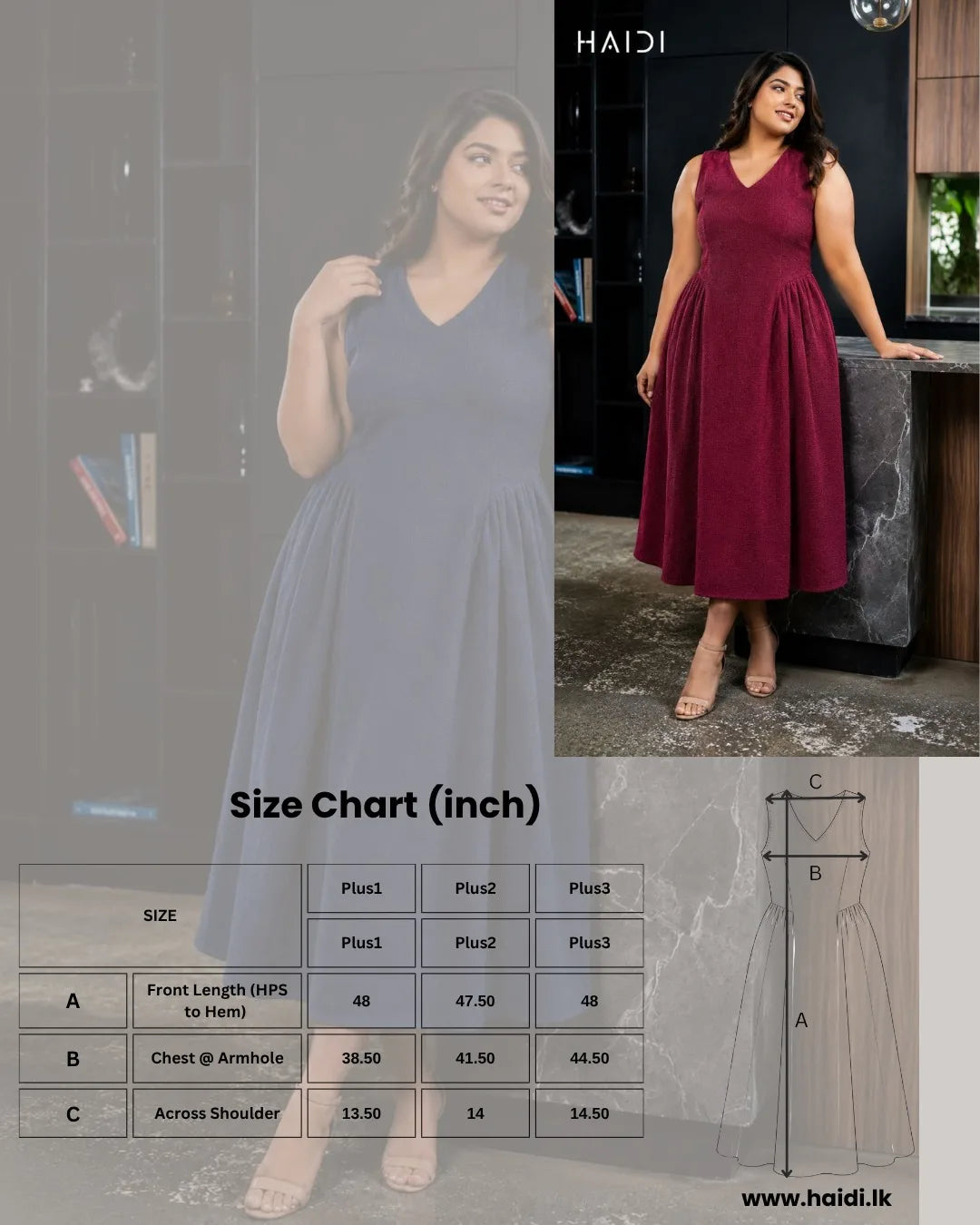 Midi Dress - KB0020A - Maroon