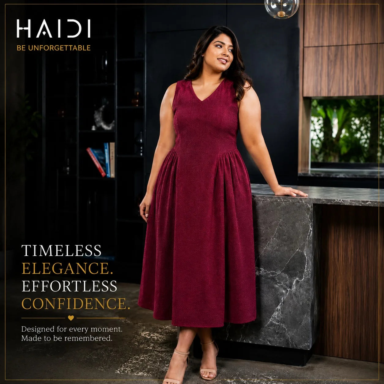 Midi Dress - KB0020A - Maroon