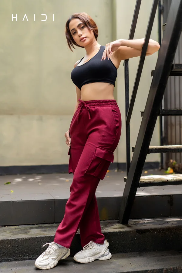 Prime Quality Women Cargo Pant - Maroon with pockets