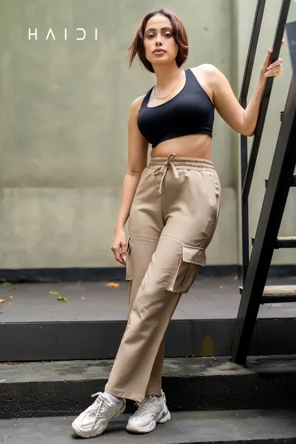 Prime Quality Women Cargo Pant - Light Beige Color with pockets