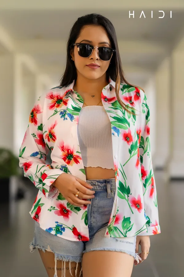 Long Sleeve Shirt Blouse Nov – White Background Floral Print