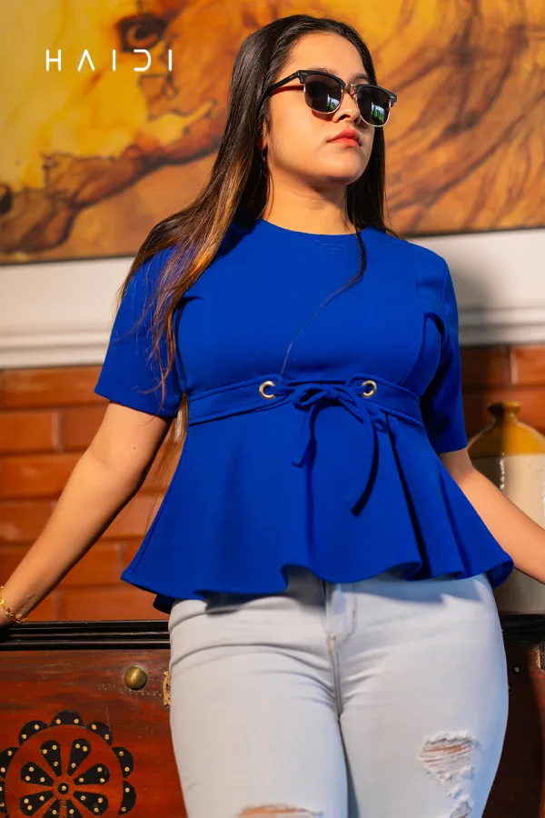 Front waist tie – Blue Peplum top