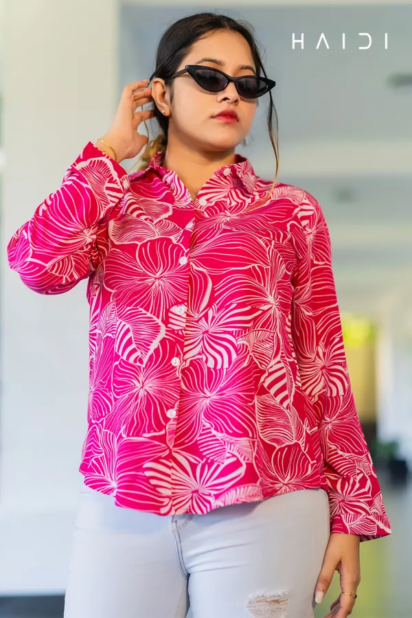 Long Sleeve Shirt Blouse Dec 2 - Pink Petal Sketch