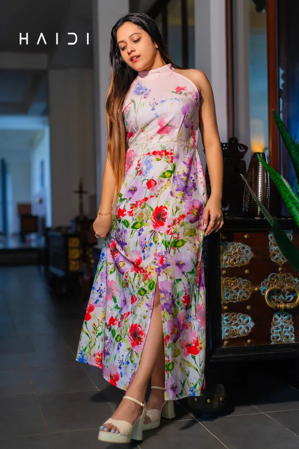 Halter neck self tie Floral maxi dress