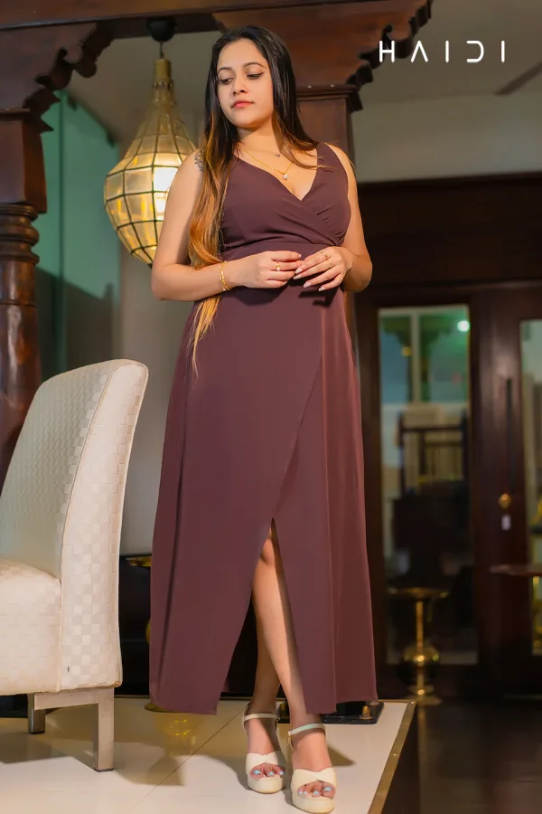 Strap Brown Color Maxi Dress